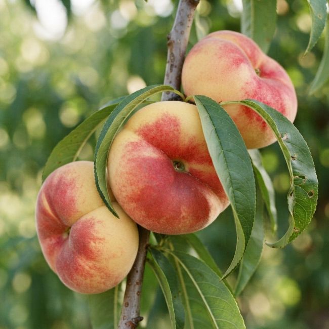 Pêche plate Saturne blanche (Prunus persica 'Saturne')